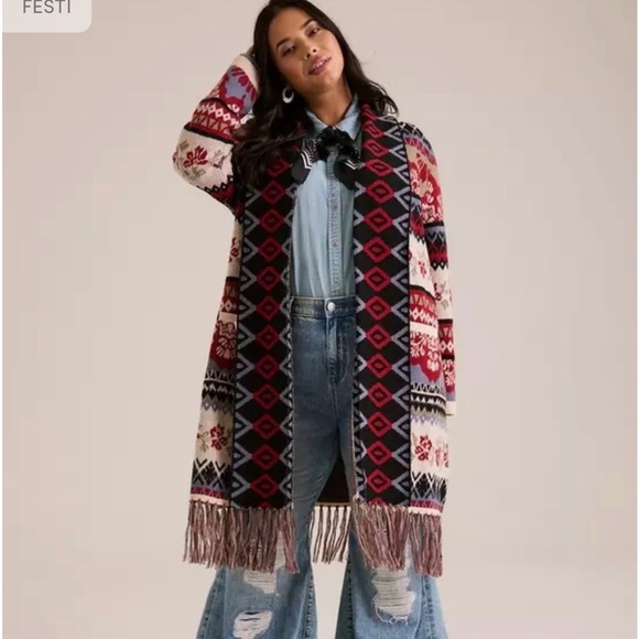 torrid Sweaters - Torrid 2X Festi Longline Fringe Cardigan Duster EUC